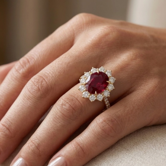 Anillo Rubi Halo Diamantes