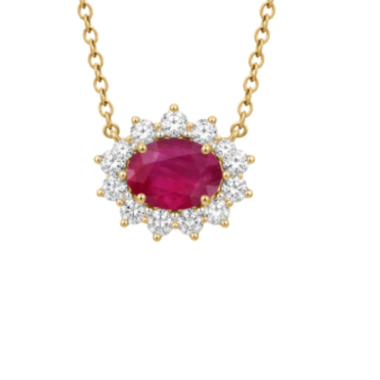 Collar Rubi con Halo de Diamantes
