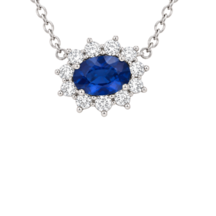Collar zafiro con halo de diamantes