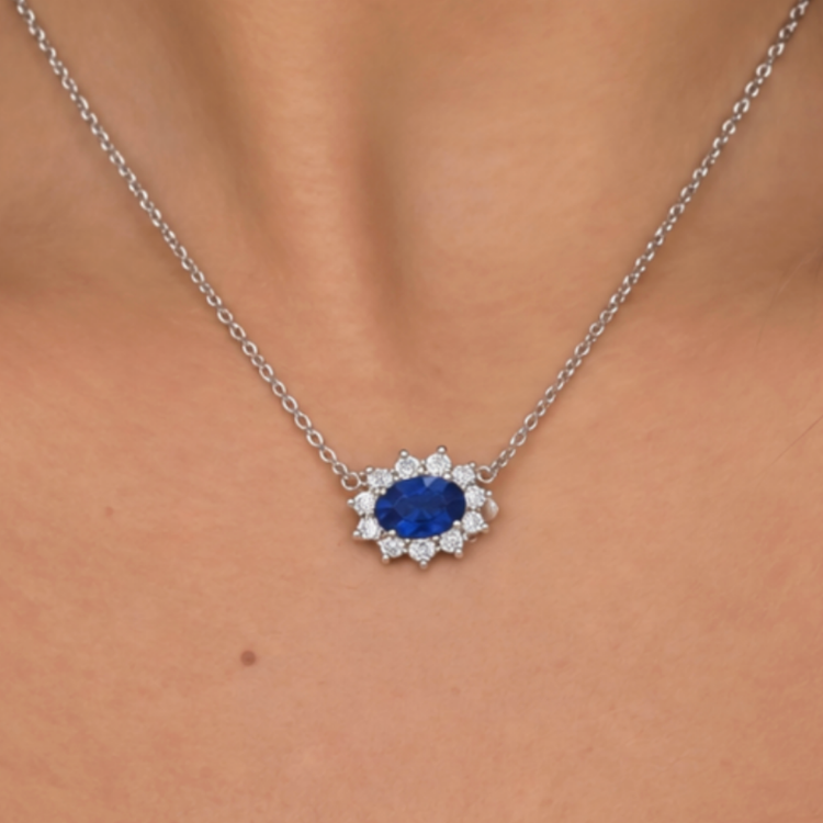 Collar zafiro con halo de diamantes