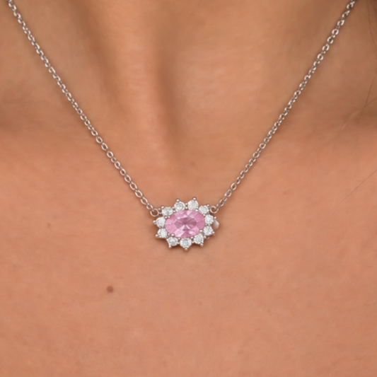 Collar zafiro con halo de diamantes