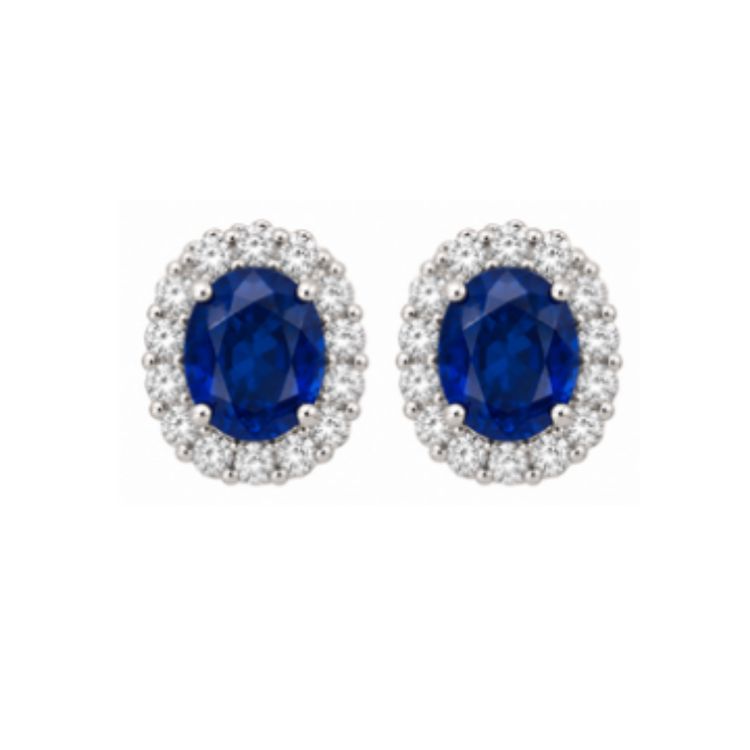 Aretes Zafiro y Halo de Diamantes