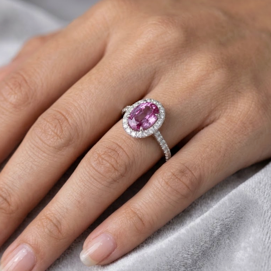 Anillo zafiro rosa Halo Diamantes