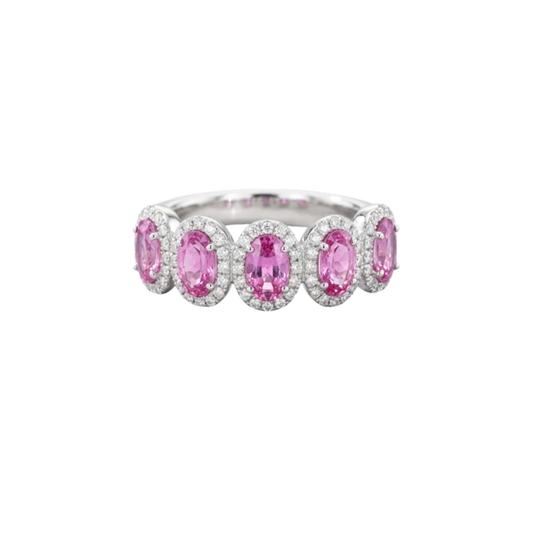 Churumbela Zafiro Rosa Oval Halo Diamantes