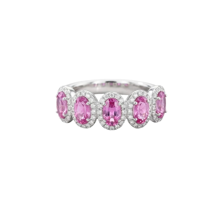 Churumbela Zafiro Rosa Oval Halo Diamantes