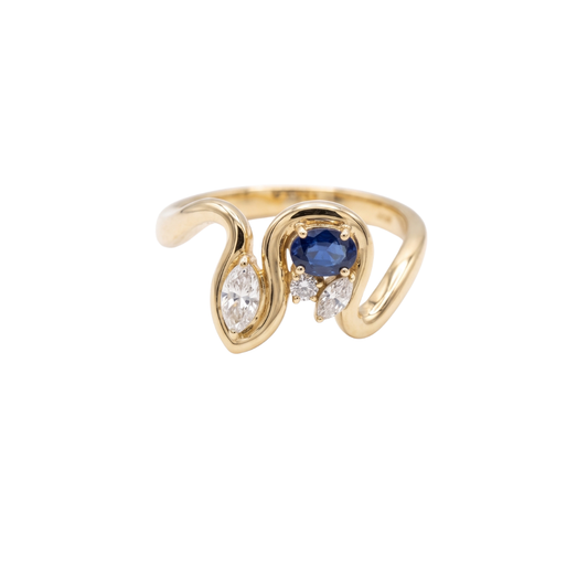 Anillo Curva con Diamantes y Zafiro