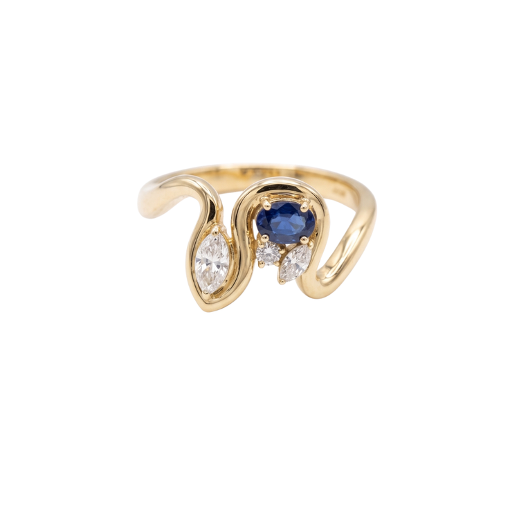 Anillo Curva con Diamantes y Zafiro