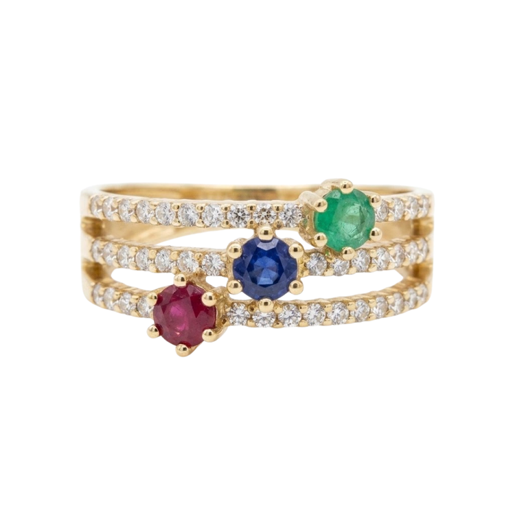Anillo Rubi zafiro y esmeralda