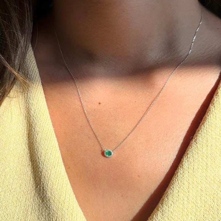 Emerald Pendant with Diamond Bezel