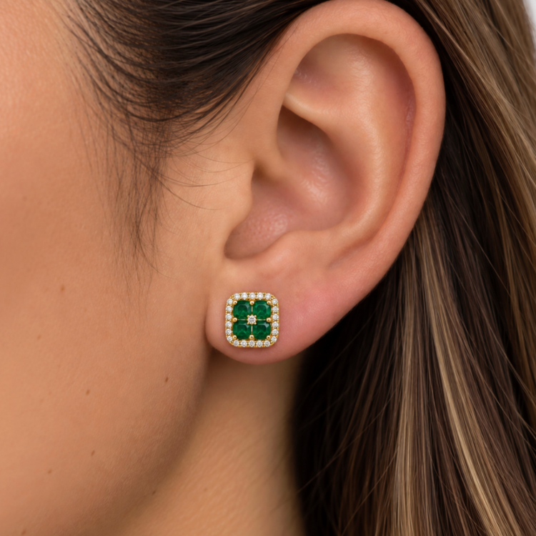 Aretes Diamantes y Esmeraldas