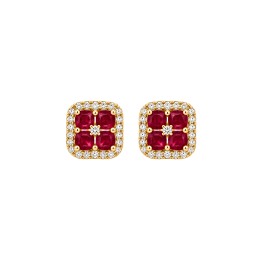 Aretes Diamantes y Rubies