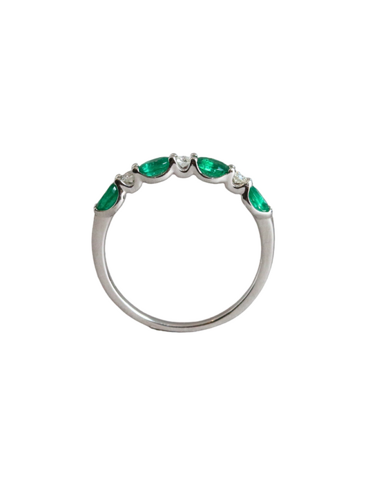 Anillo Media Churumbela de Esmeralda en Oro Blanco