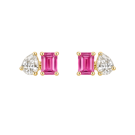 Aretes Toi et Moi Zafiro Rosa y Diamante