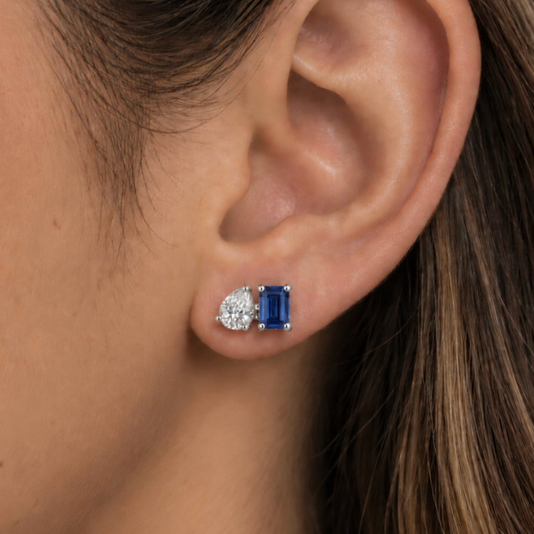 Aretes Toi et Moi Zafiro y Diamante