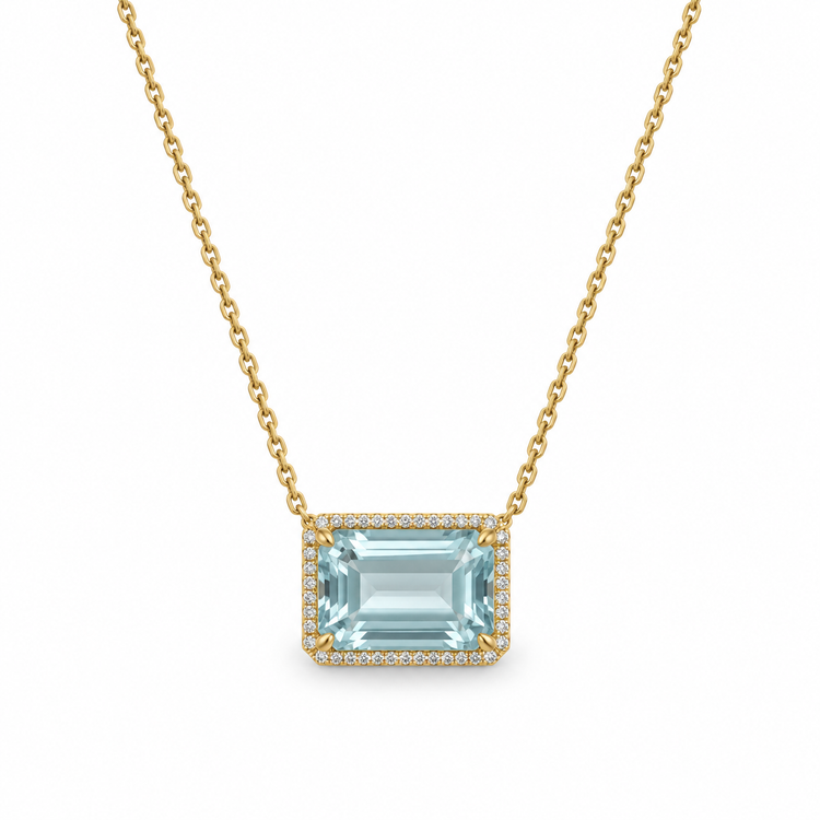 Collar con diamantes y aquamarina