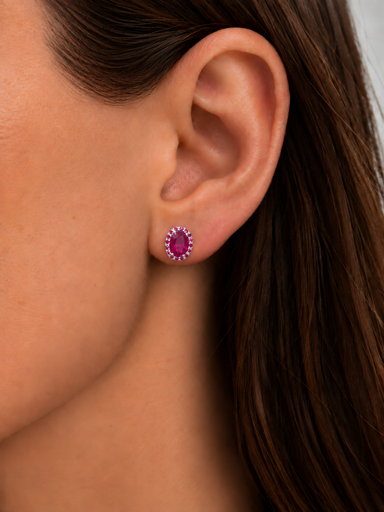 Aretes Rubí Halo Rubí