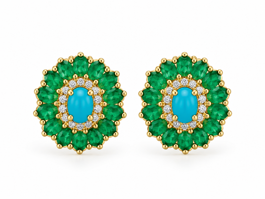 Aretes Turquesa Esmeralda y Diamantes
