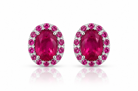 Aretes Rubí Halo Rubí