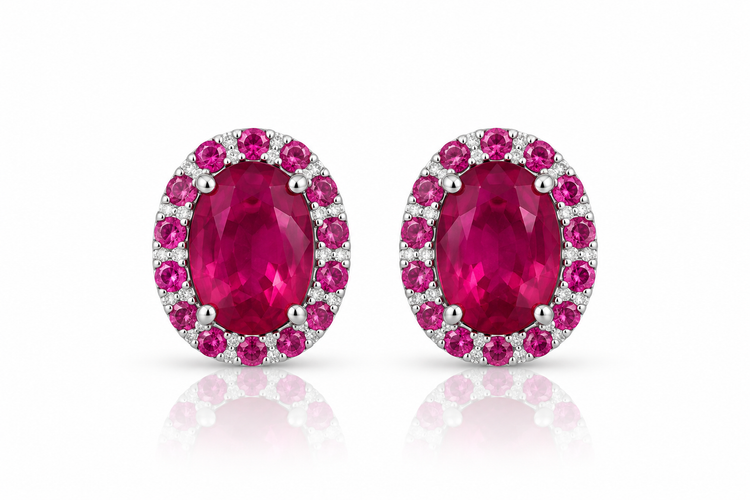 Aretes Rubí Halo Rubí