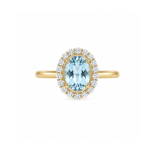 Anillo de Aquamarina bisel con diamantes