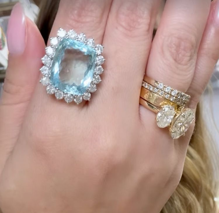 Anillo Aguamarina Halo Diamantes