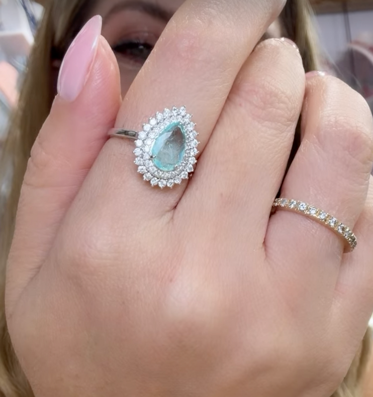 Anillo Paraiba Double Halo Diamantes