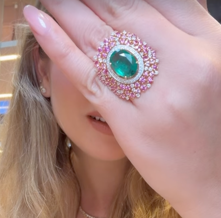 Anillo Esmeralda Zafiros Diamantes