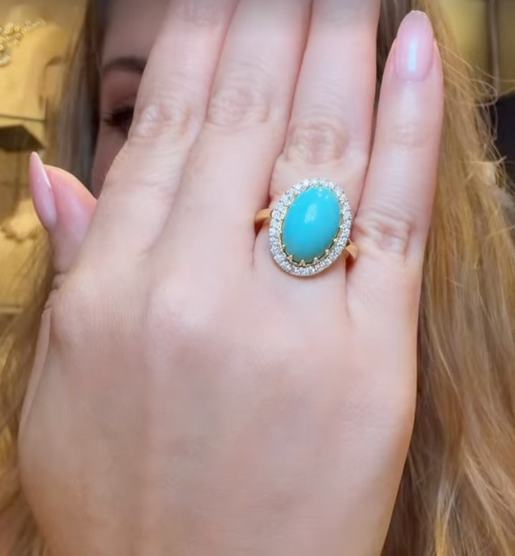 Anillo Turquesa Halo Diamantes
