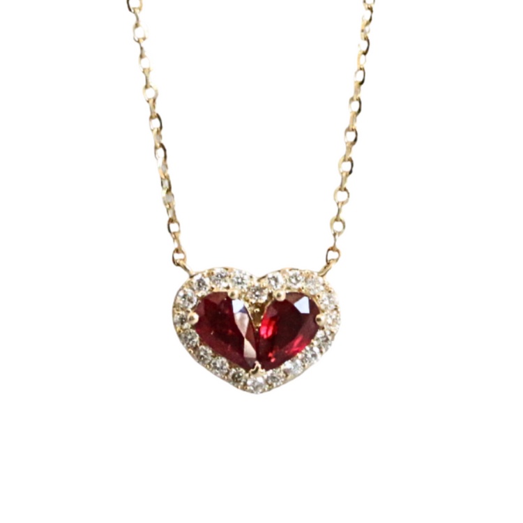 Dije corazón con rubies y diamantes