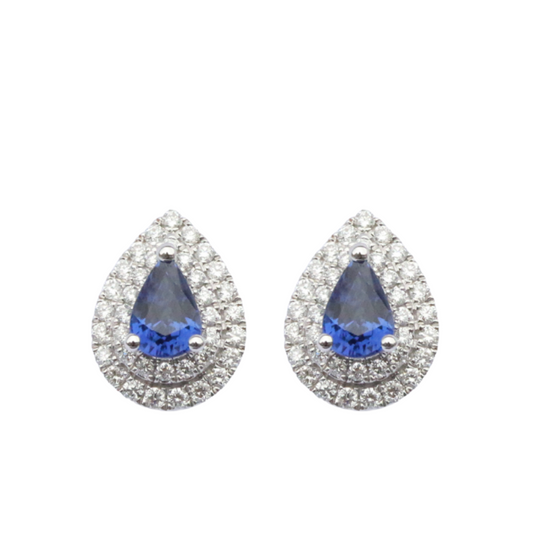 Double halo sapphire earrings with diamonds