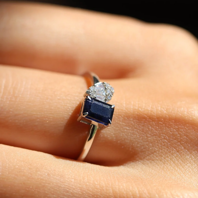 Anillo toi et moi zafiro con diamante