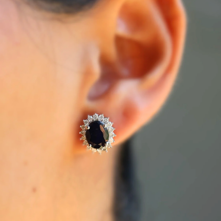 Sapphire Studs with Diamond Halo