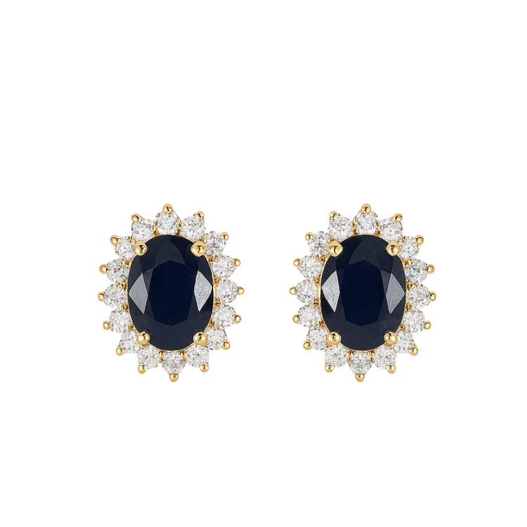 Blue sapphire earrings with a diamond halo