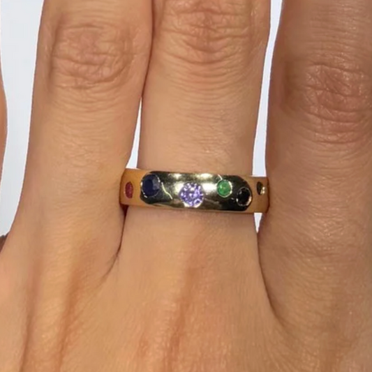 Argolla Piedras de Colores Incrustados