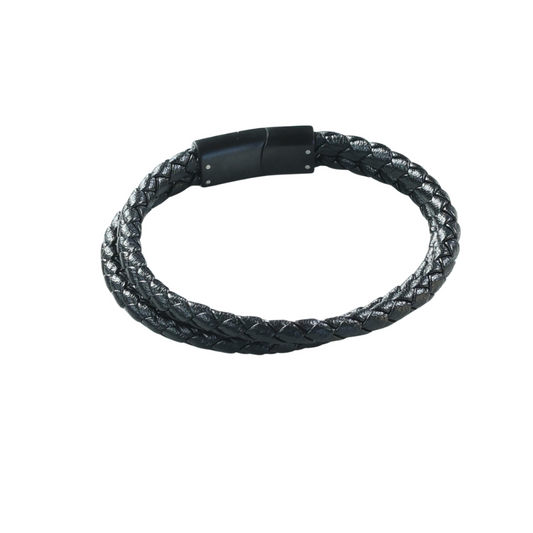 Pulsera Cuero Negro Doble Tira