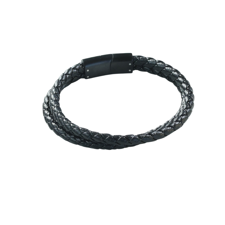 Pulsera Cuero Negro Doble Tira