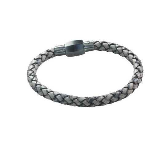 Pulsera Cuero Trenzado Gris