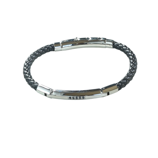 Pulsera Cuero Trenzado Negro