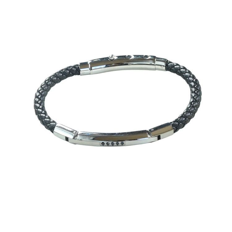 Pulsera Cuero Trenzado Negro