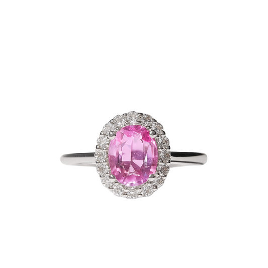Anillo Zafiro Rosa Halo Diamantes