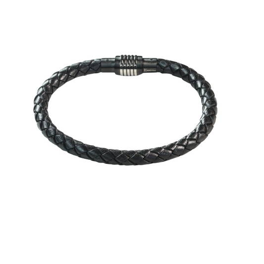 Pulsera Cuero Negro Trenzado
