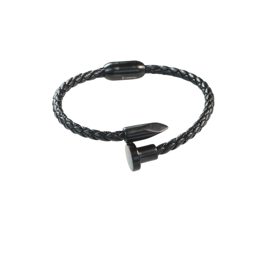 Pulsera Cuero Negro Clavo