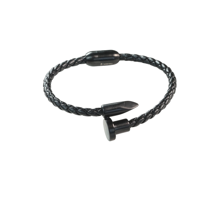 Pulsera Cuero Negro Clavo