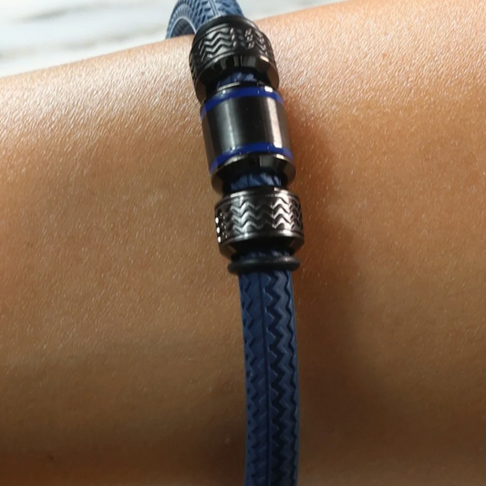 Pulsera Cuero Goma Azul Textura