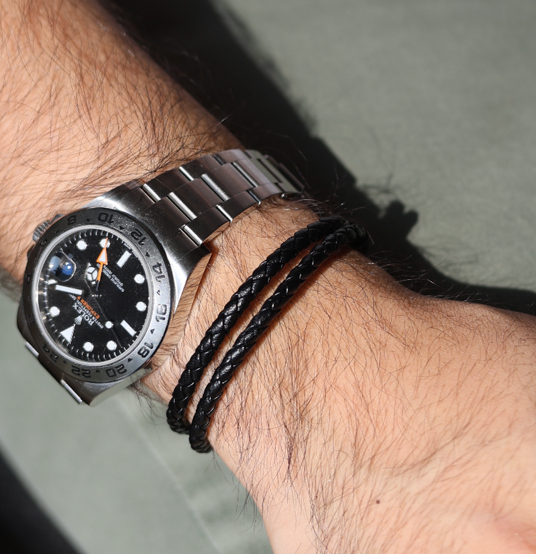 Pulsera Cuero Negro Doble Tira