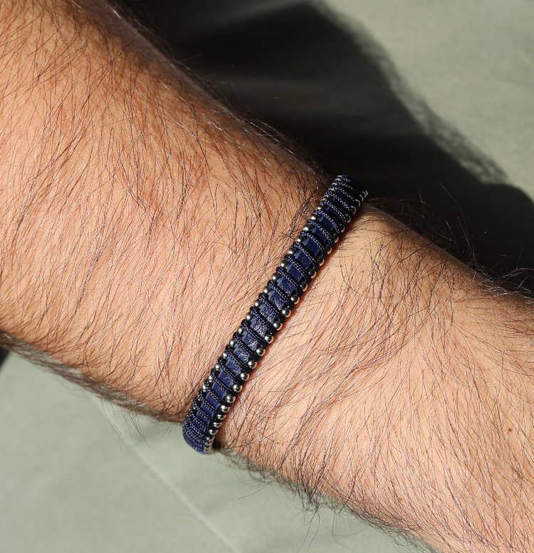 Pulsera Cuero Cordon Azul