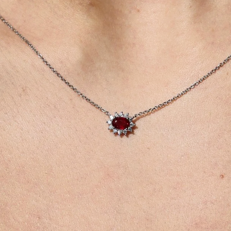 Collar Dije Rubi Halo Diamantes