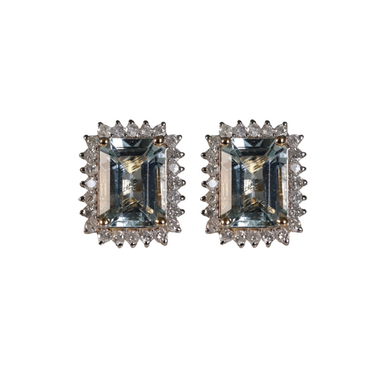 Aretes de Aguamarina Halo de Diamantes