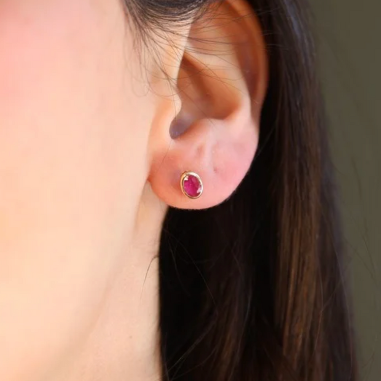 Aretes De Rubi Bisel Oval