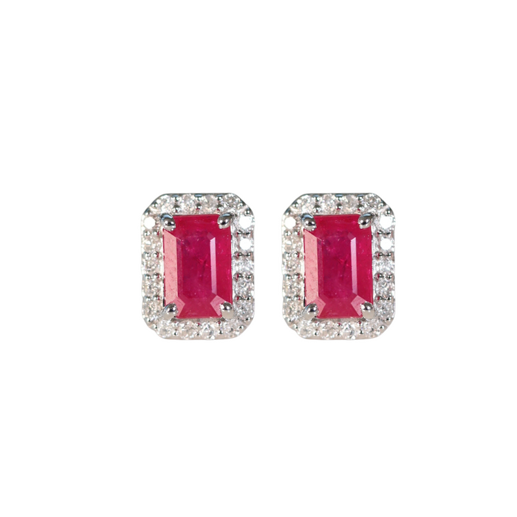 Aretes de Rubi Halo de Diamantes